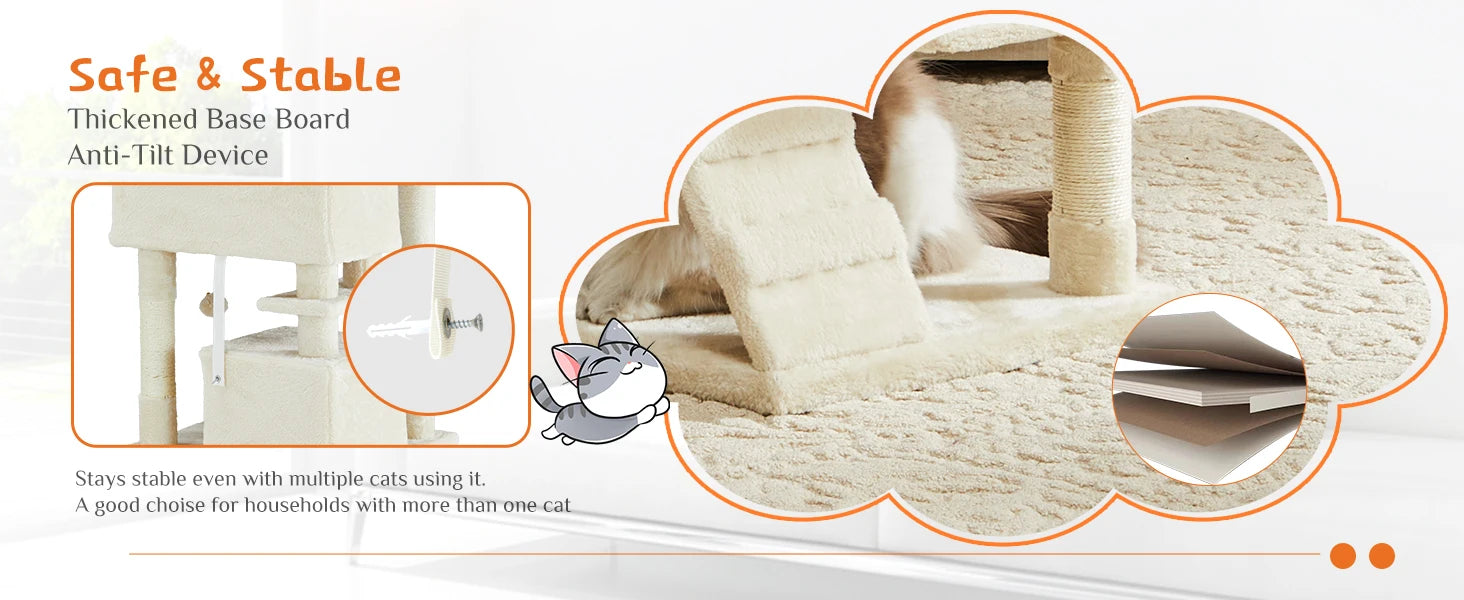54" Multi-Level Cat Tree Tower with Sisal Scratching Posts