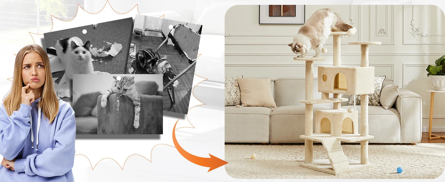 54" Multi-Level Cat Tree Tower with Sisal Scratching Posts
