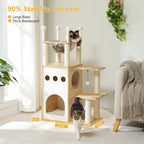 Modern Wooden Cat Tree with Capsule Nest and 2-Floor Condo