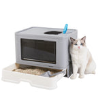 Foldable Cat Litter Box with Front Entry and Top Exit - Includes Massager and Scoop