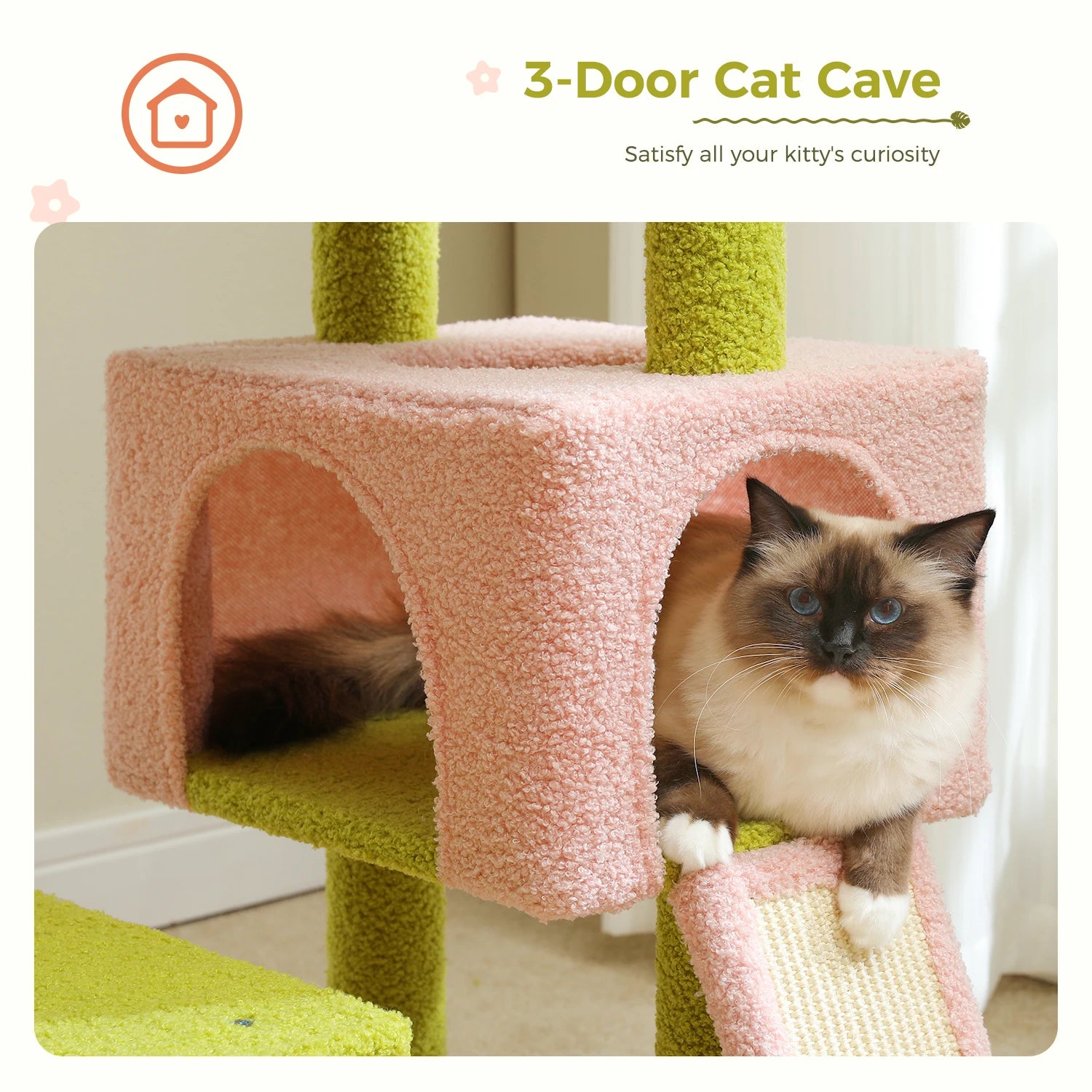 Flower Cat Tree - 5-Level Tower with Sisal Posts and Hammock