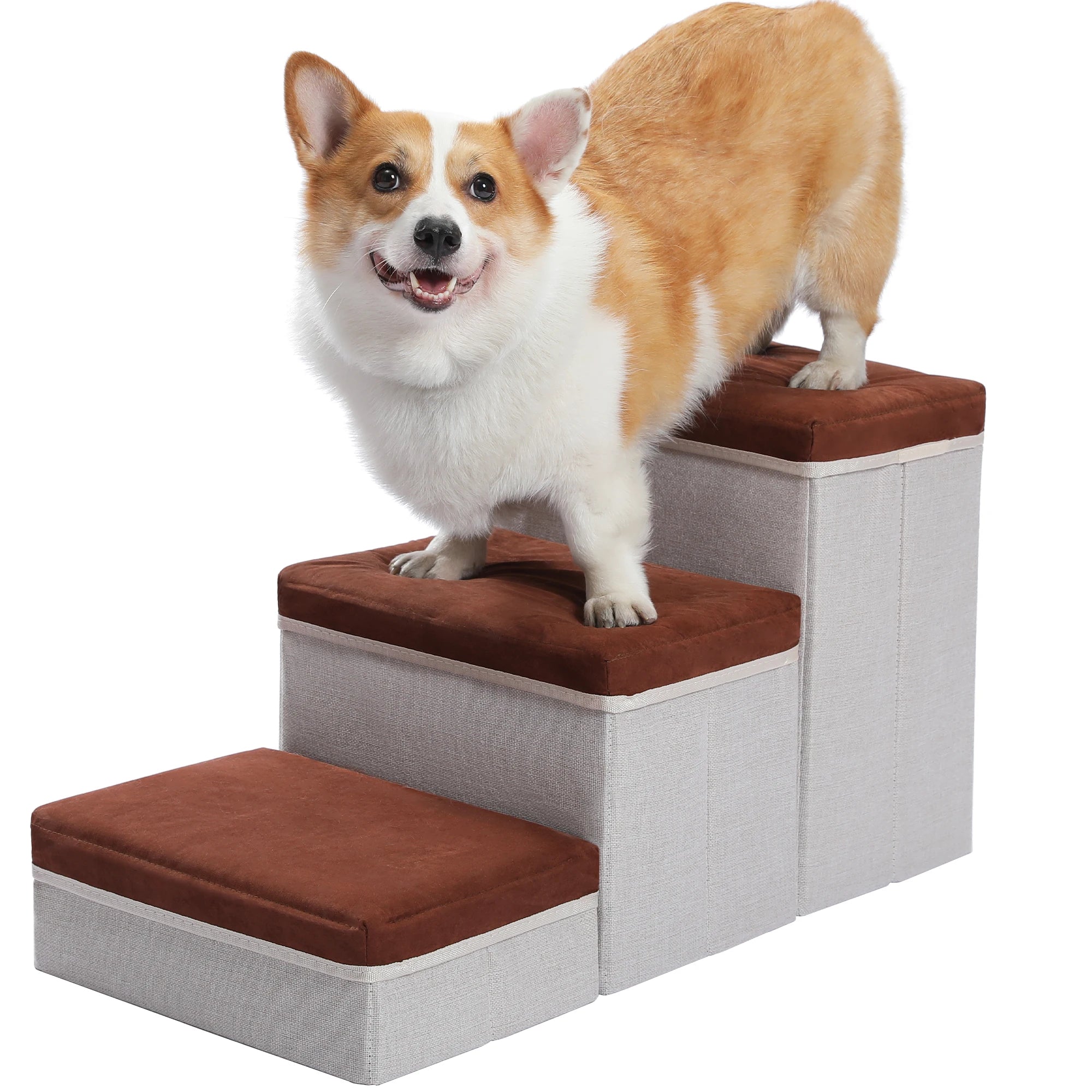 3-Tier Foldable Pet Stairs with Storage - Non-Slip Steps for Small Dogs and Cats