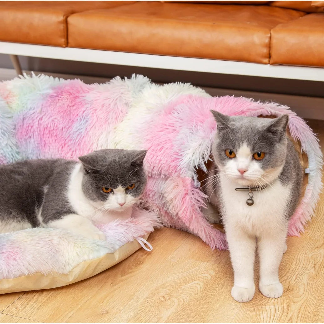 Plush Cat Tunnel Bed - 2-in-1 Play and Sleep Design