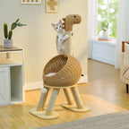 Dinosaur Cat Tree Tower - Rattan Wicker Condo with Sisal Posts