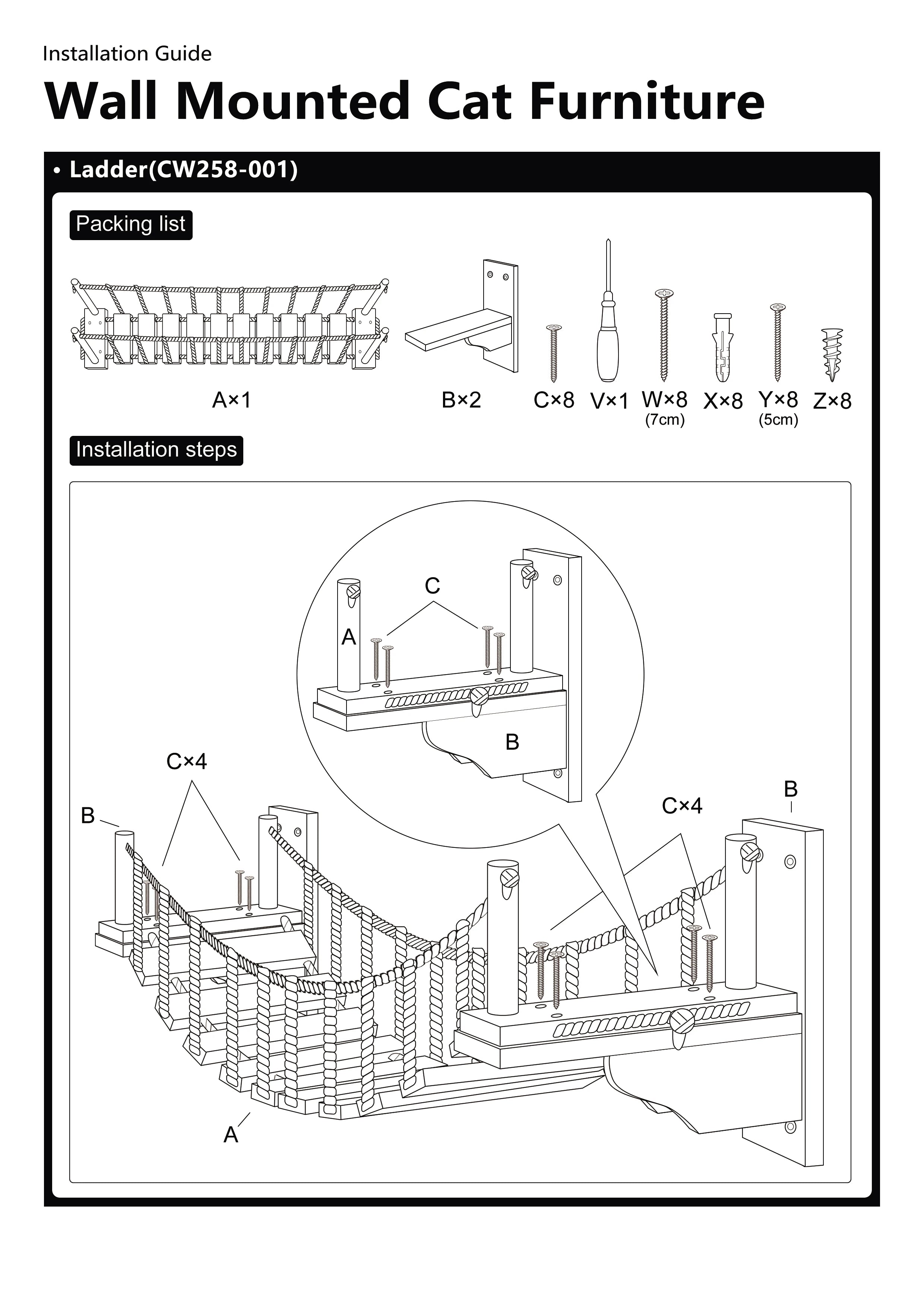 39.4" Wall-Mounted Cat Bridge with Sisal Rope Steps