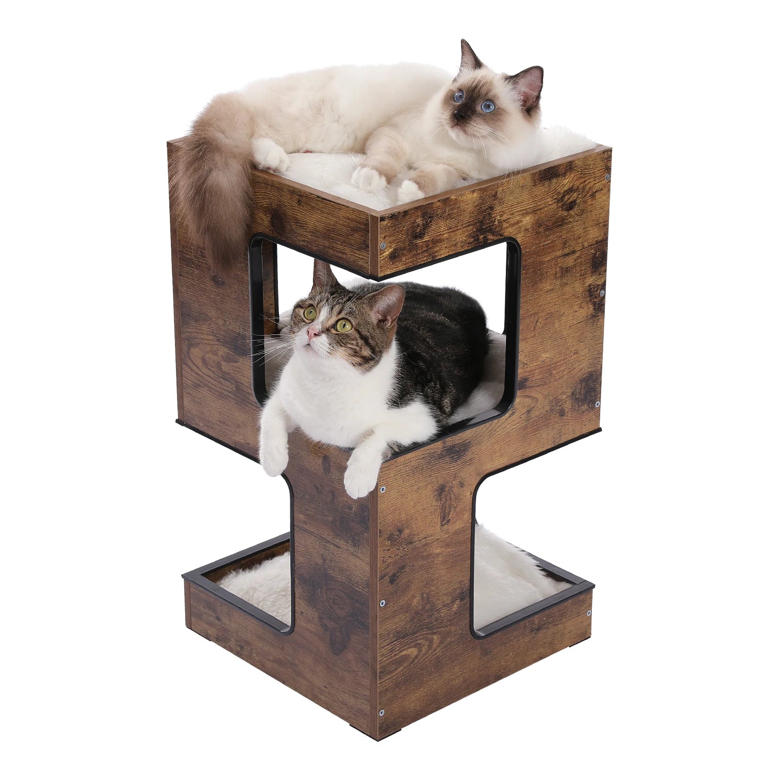 Modern 3-Level Cat Tree with Scratching Pads and Removable Cushion