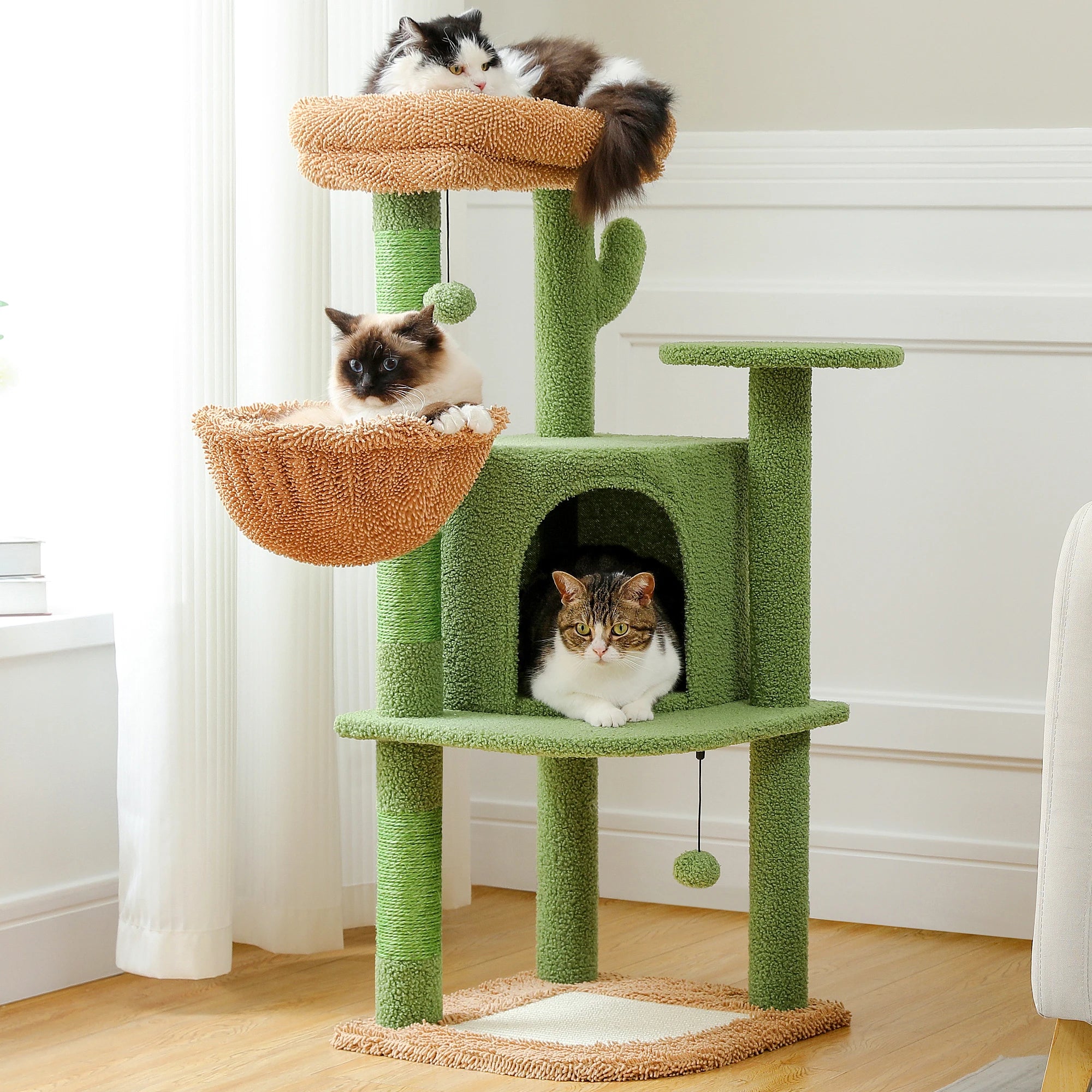 42 inch Cactus Cat Tree Tower with Sisal Posts, Hammock and Large Condo