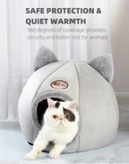 Cat Ears Hooded Pet Bed - Warm Plush Cave for Small to Large Cats
