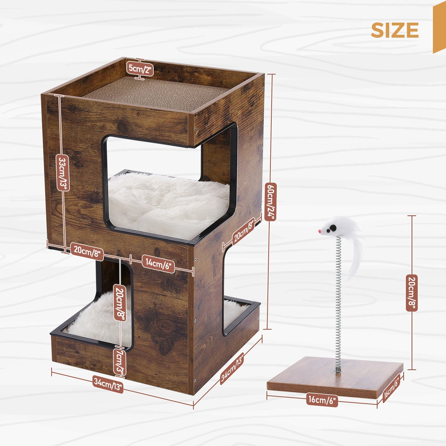 Modern 3-Level Cat Tree with Scratching Pads and Removable Cushion