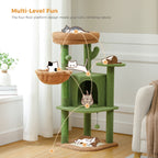 42 inch Cactus Cat Tree Tower with Sisal Posts, Hammock and Large Condo