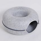 Donut Cat Bed with Interactive Tunnel - Felt Play and Sleep Hideaway