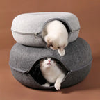Donut Cat Bed with Interactive Tunnel - Felt Play and Sleep Hideaway