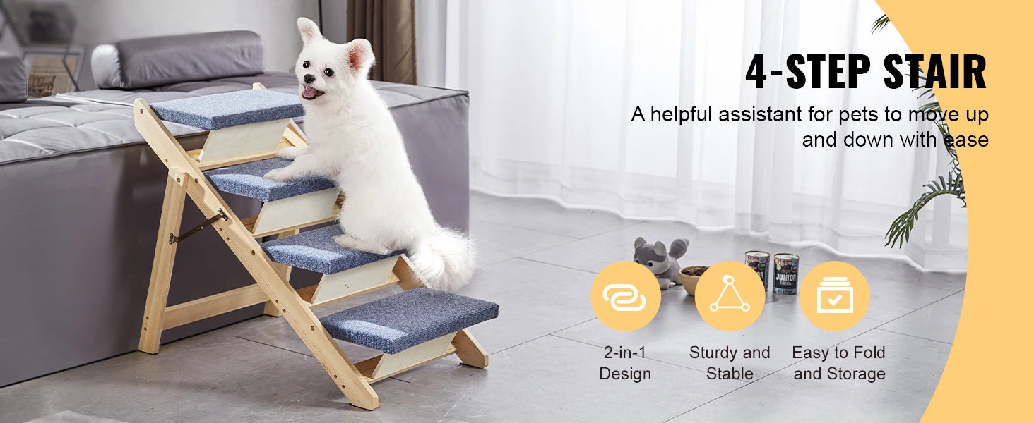 2-in-1 Wooden Pet Steps and Ramp - Foldable Design for Small to Large Pets