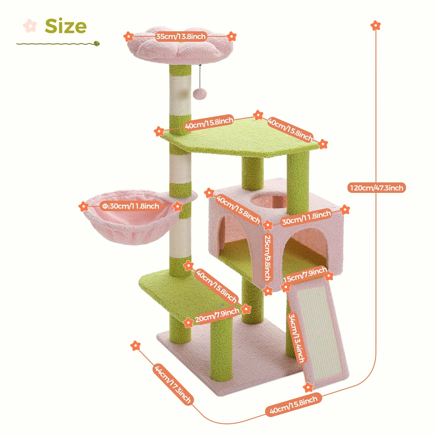 Flower Cat Tree - 5-Level Tower with Sisal Posts and Hammock