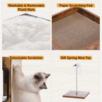 Modern 3-Level Cat Tree with Scratching Pads and Removable Cushion