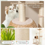 59 inch Natural Cattail Cat Tree Tower with Sisal Posts and Multi-Level Perches