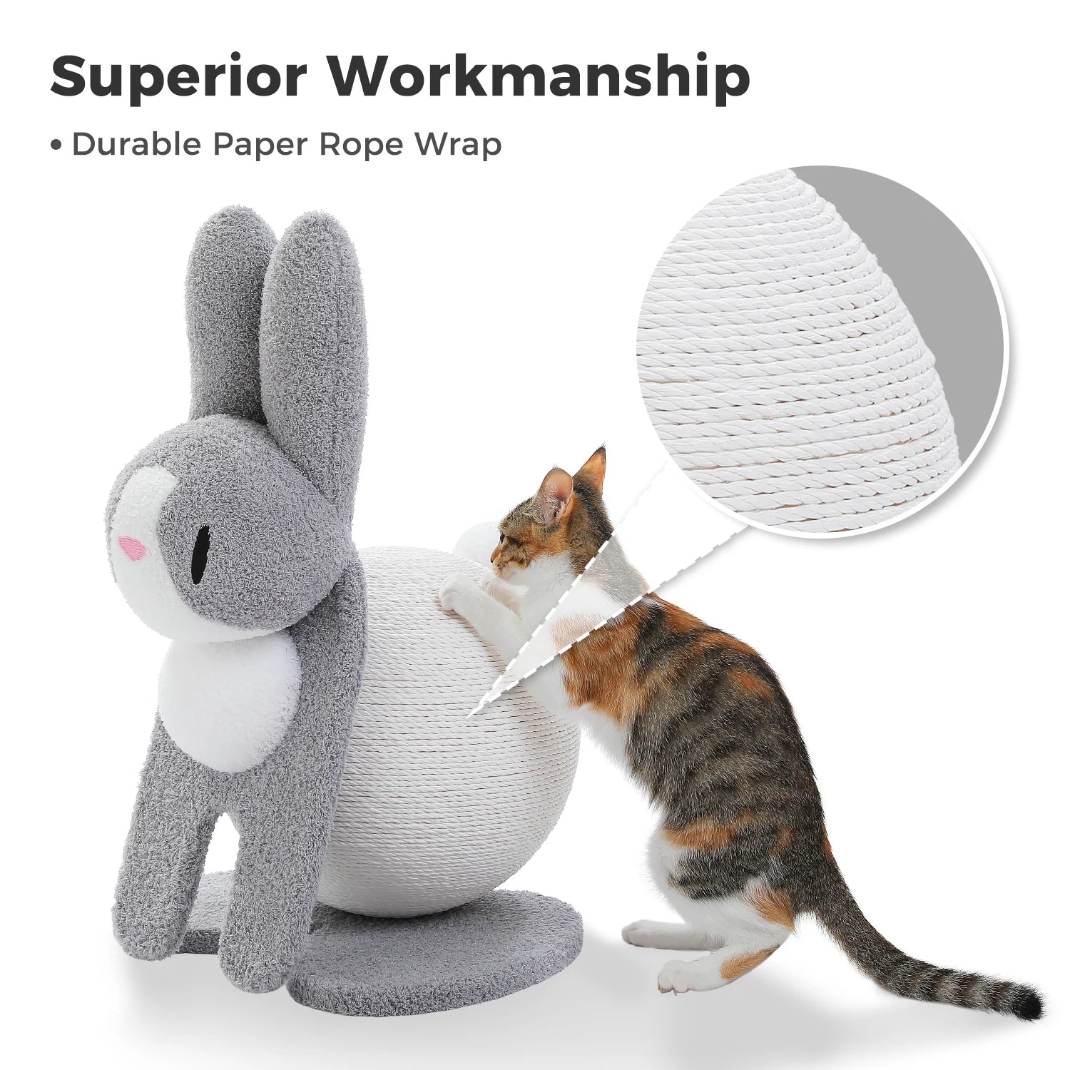 Bunny Cat Scratching Post - Large Paper Rope Ball Tower
