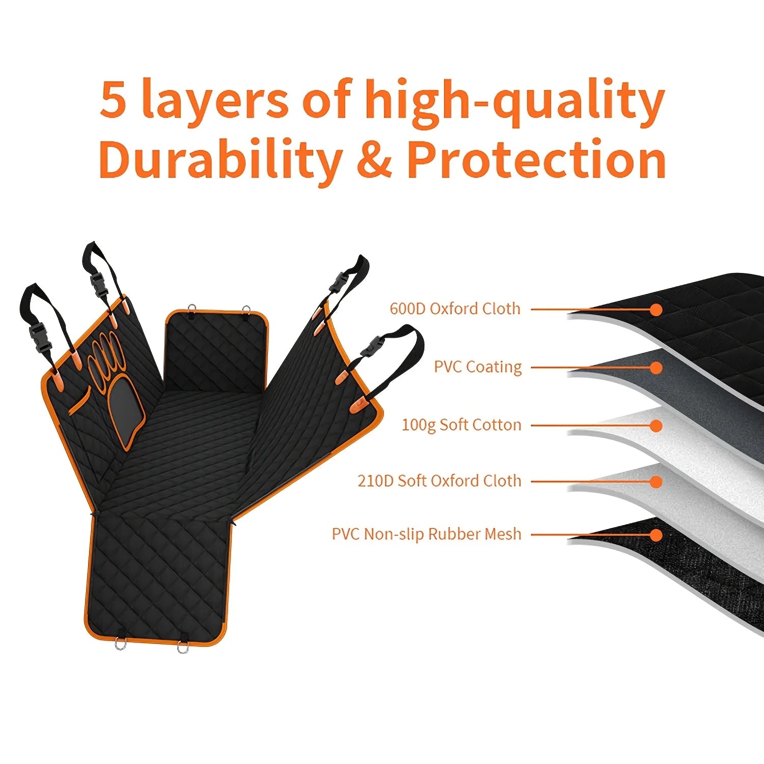 Heavy Duty Waterproof Dog Car Seat Cover - Hammock Style with Side Flaps