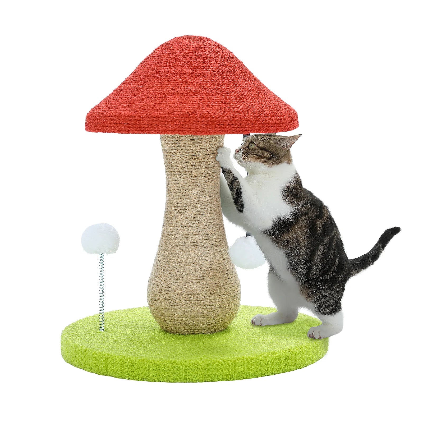 Mushroom Cat Scratching Post with Sisal and Pompom Toys