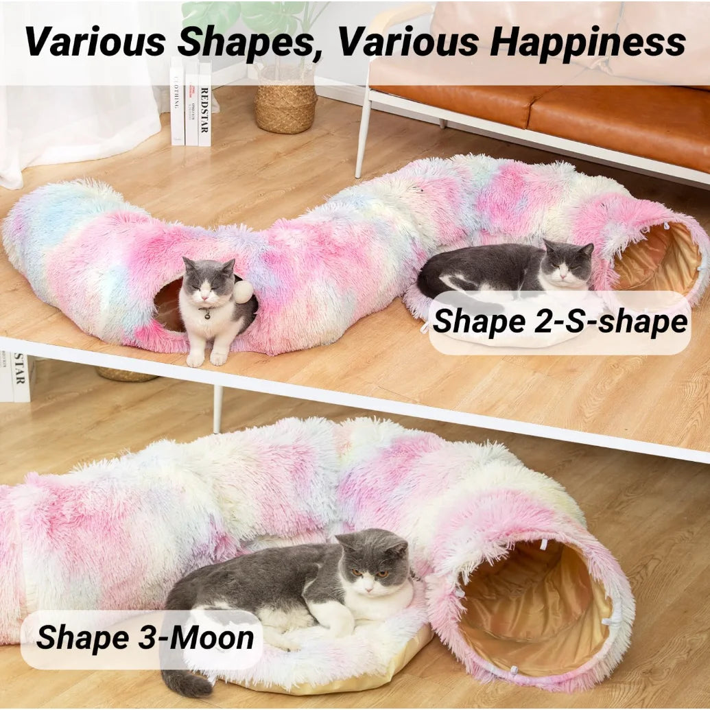 Plush Cat Tunnel Bed - 2-in-1 Play and Sleep Design