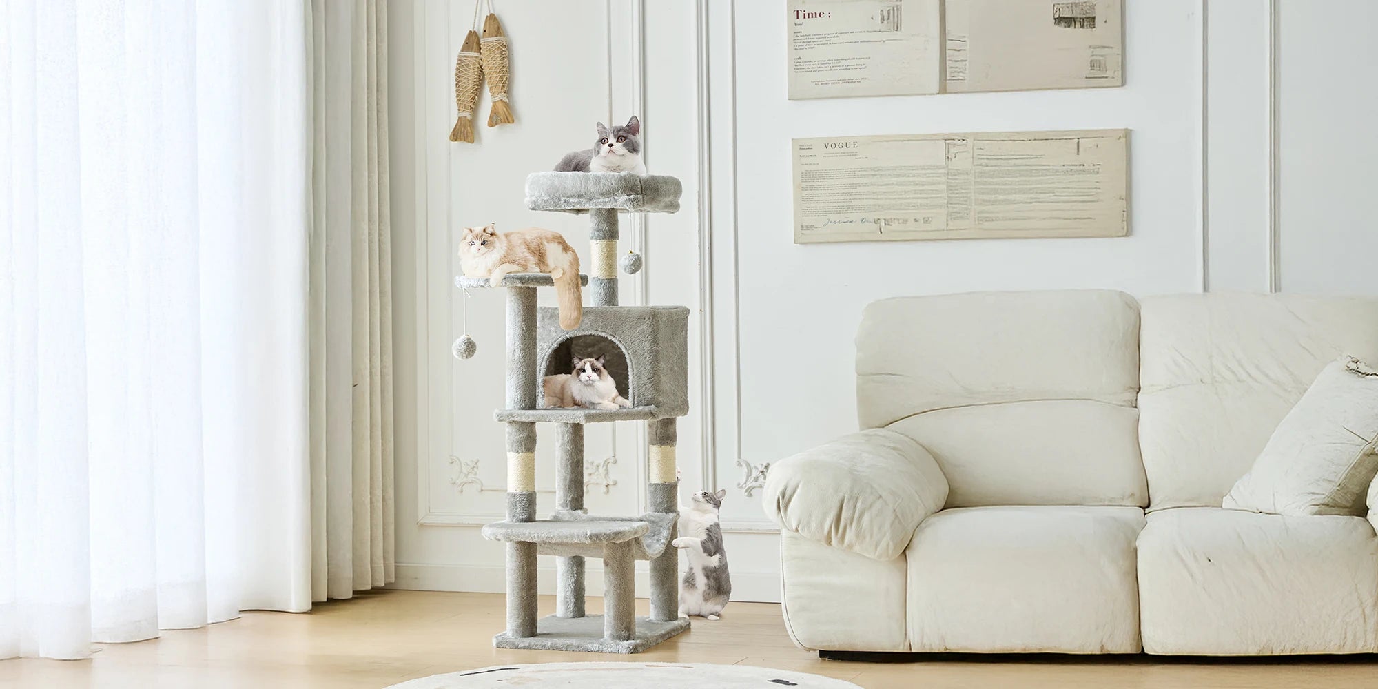 44 inch Multi-Level Cat Tree Tower with Natural Sisal Scratching Posts
