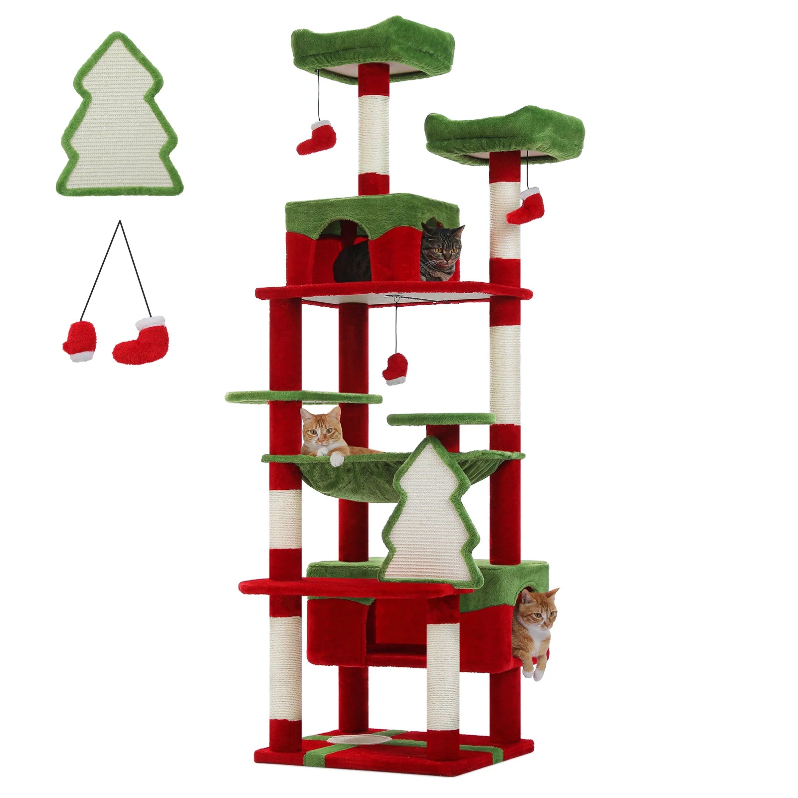 72 inch Christmas Cat Tree Tower - Large Multi-Level Condo with Sisal Posts