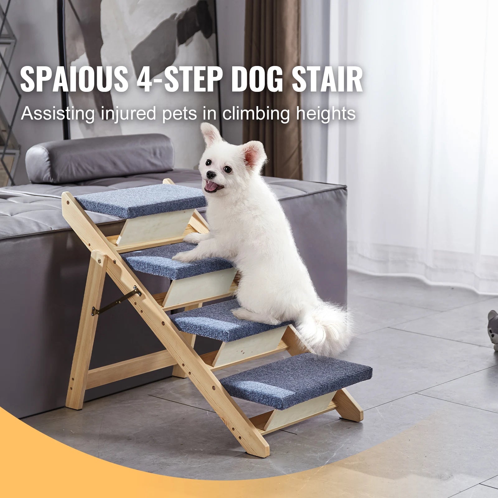 2-in-1 Wooden Pet Steps and Ramp - Foldable Design for Small to Large Pets