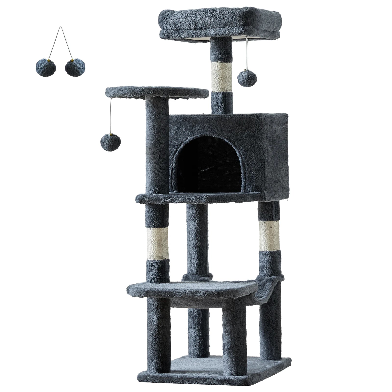 44 inch Multi-Level Cat Tree Tower with Natural Sisal Scratching Posts