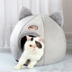 Cat Ears Hooded Pet Bed - Warm Plush Cave for Small to Large Cats