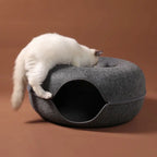 Donut Cat Bed with Interactive Tunnel - Felt Play and Sleep Hideaway