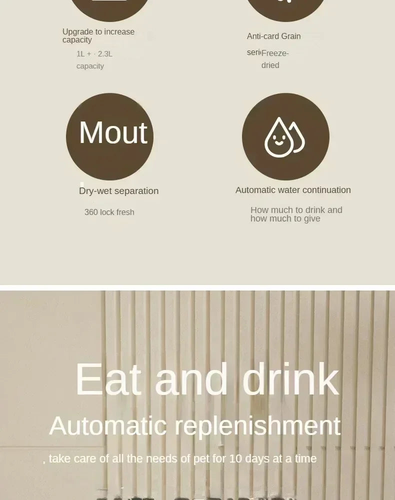 Automatic Pet Feeder and Water Fountain - Large Capacity Dual Bowl System