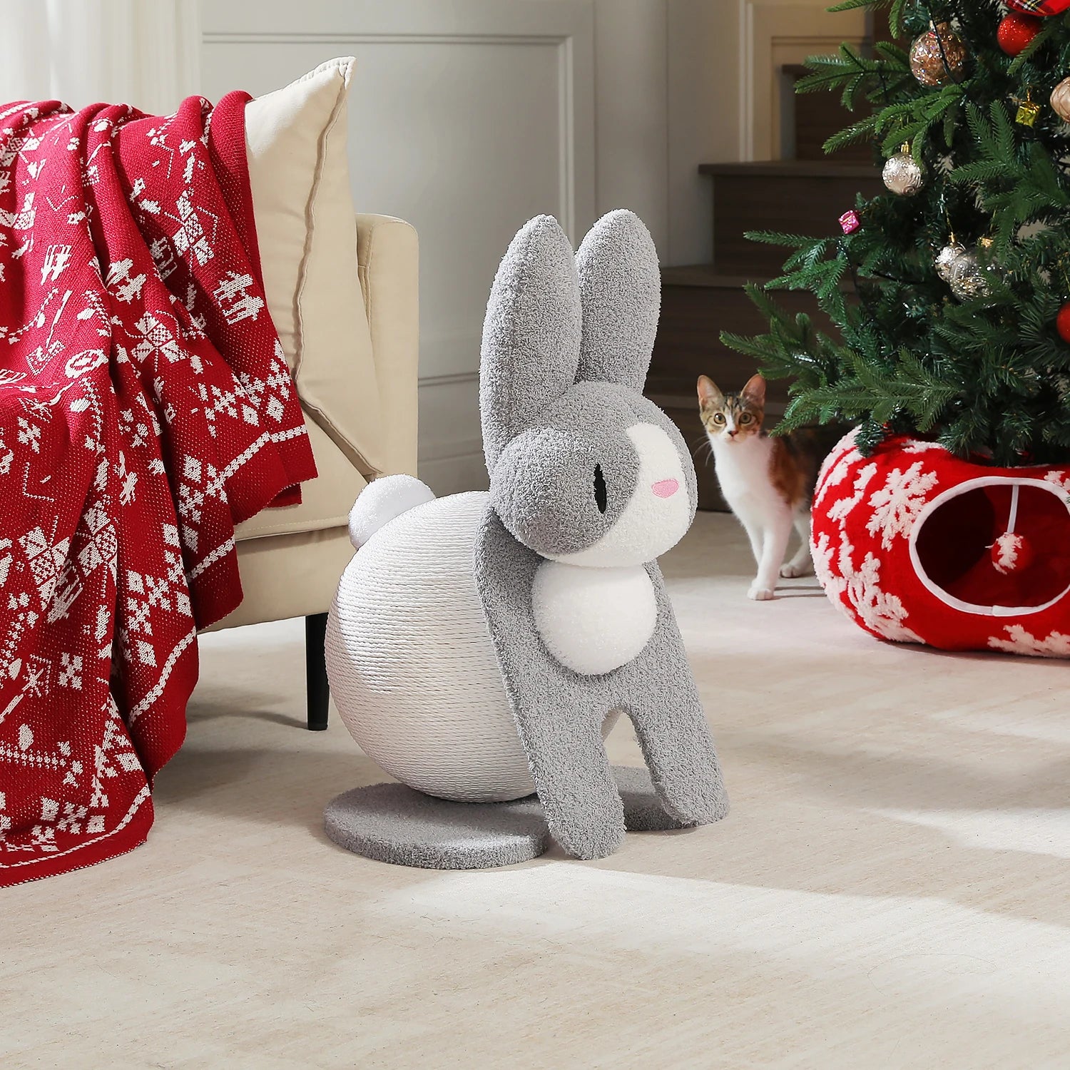 Bunny Cat Scratching Post - Large Paper Rope Ball Tower