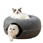 Donut Cat Bed with Interactive Tunnel - Felt Play and Sleep Hideaway