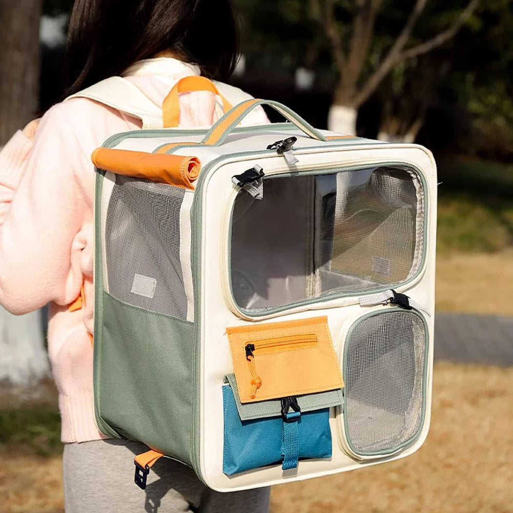 Transparent Window Pet Backpack - Ventilated Mesh Carrier for Cats and Small Dogs