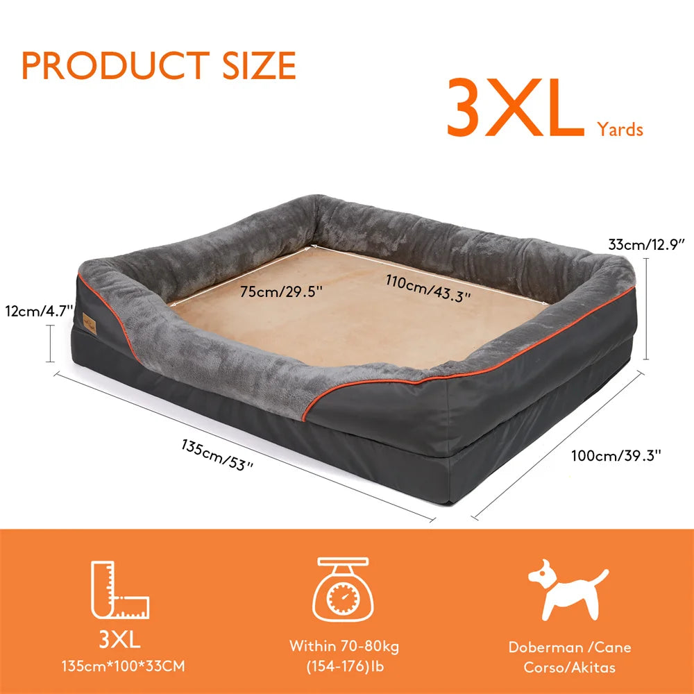 Jumbo Orthopedic Dog Bed - Memory Foam Sofa with Waterproof Removable Cover