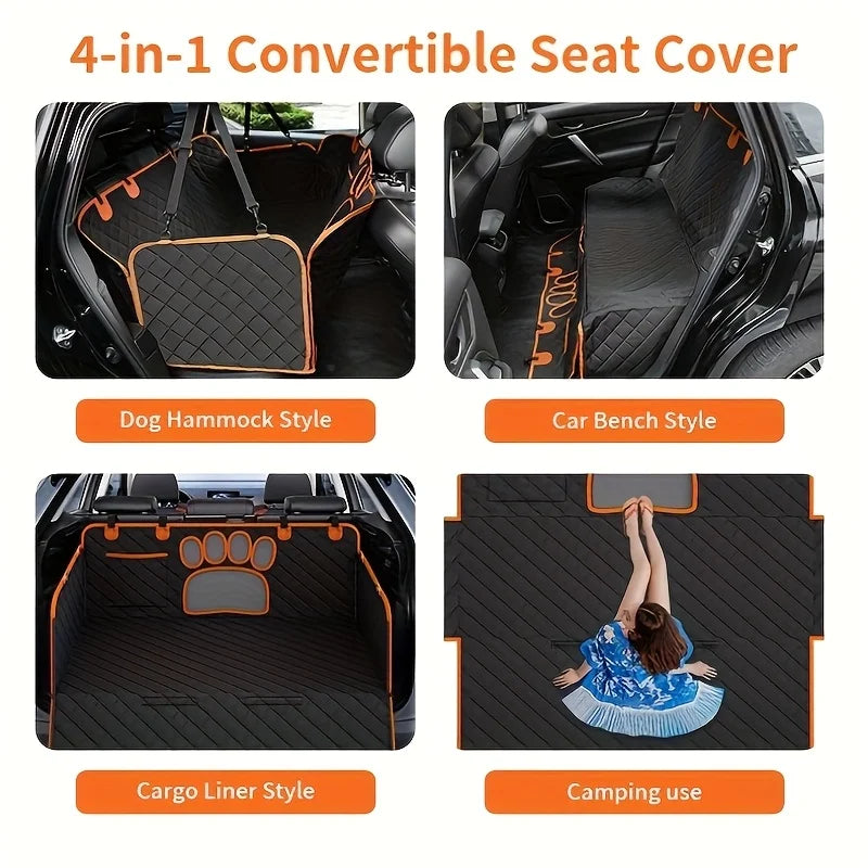 Heavy Duty Waterproof Dog Car Seat Cover - Hammock Style with Side Flaps