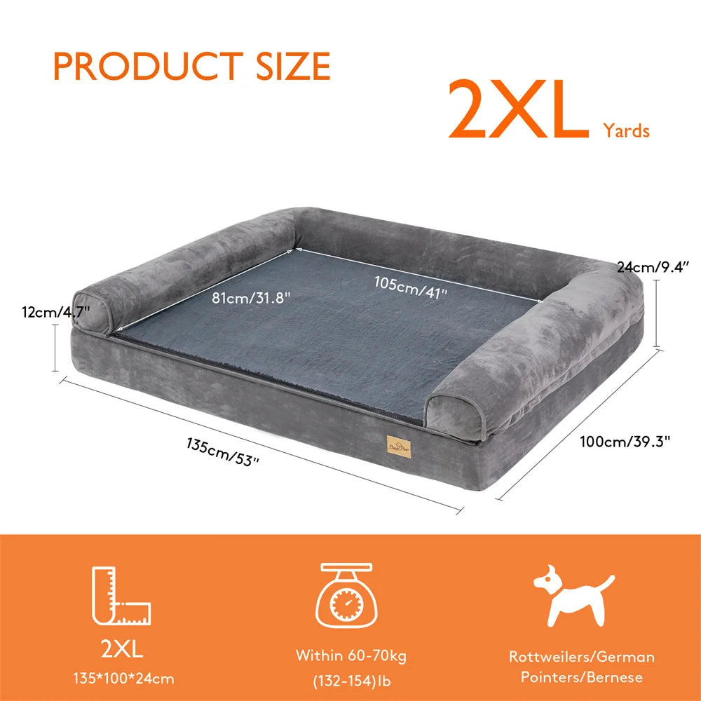 Orthopedic Memory Foam Dog Bed - Extra Large Sofa Style with Waterproof Removable Cover