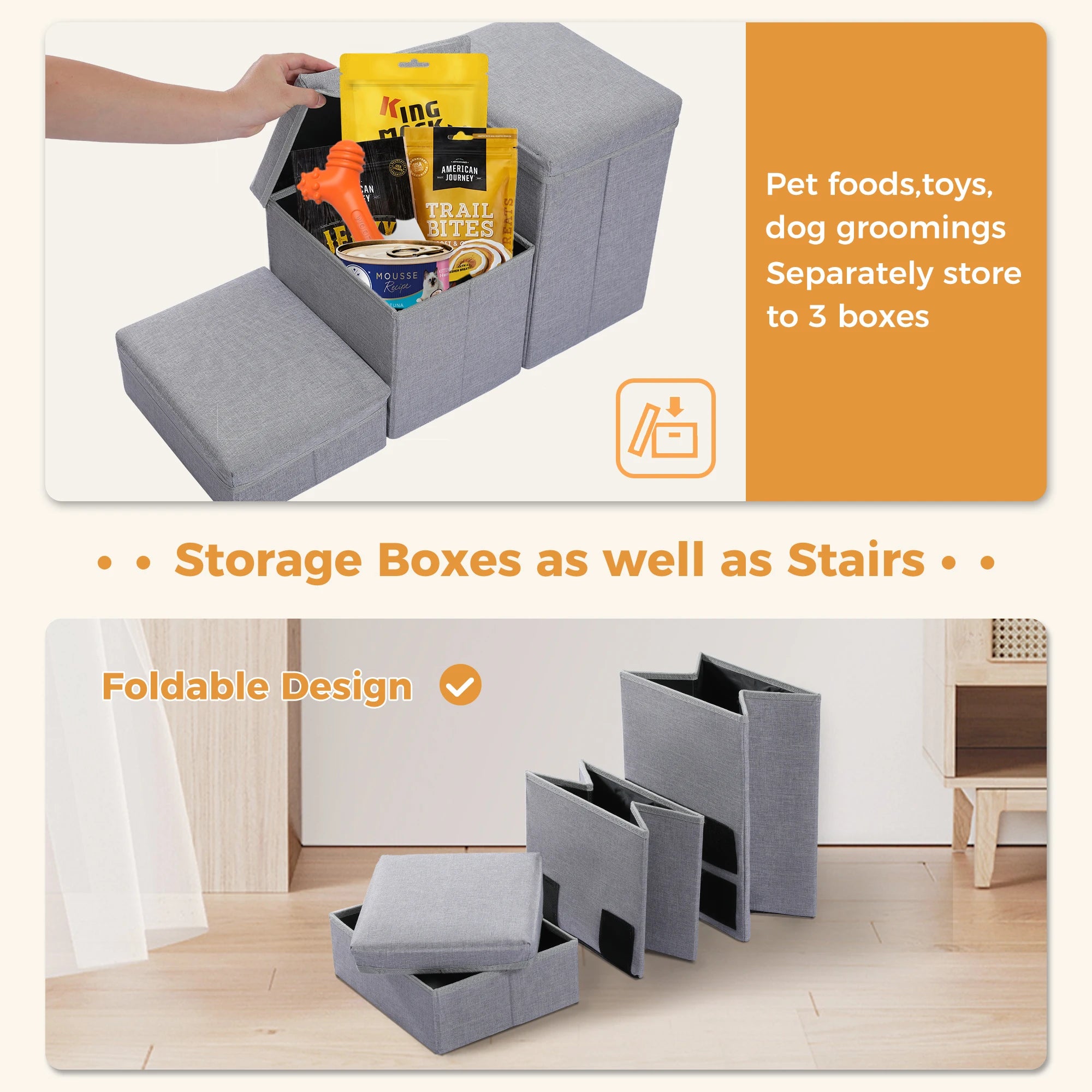 3-Tier Foldable Pet Stairs with Storage - Non-Slip Steps for Small Dogs and Cats
