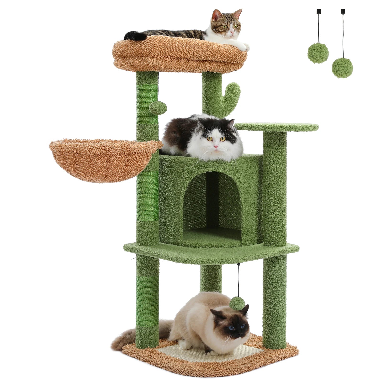 42 inch Cactus Cat Tree Tower with Sisal Posts, Hammock and Large Condo