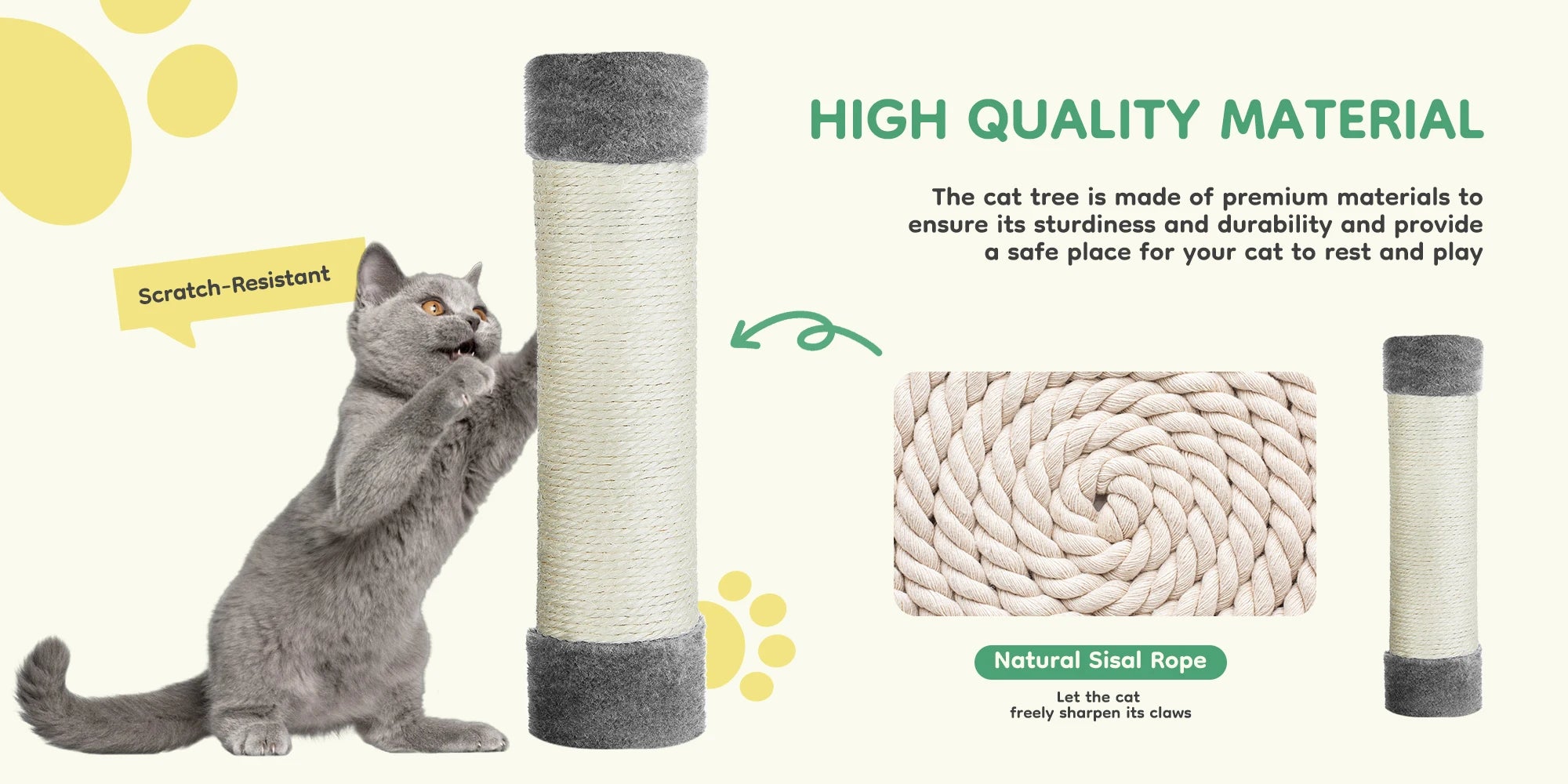 44 inch Multi-Level Cat Tree Tower with Natural Sisal Scratching Posts