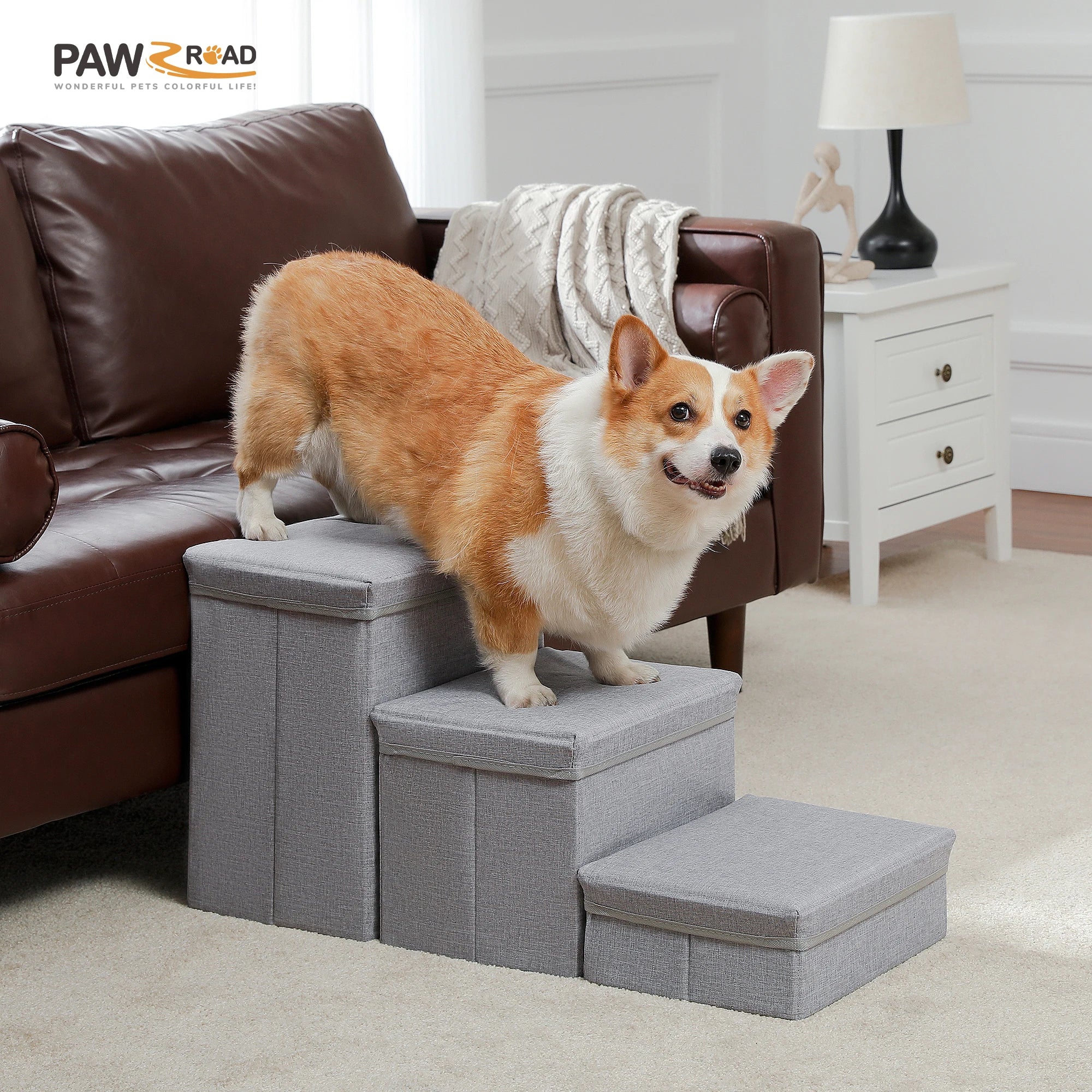 3-Tier Foldable Pet Stairs with Storage - Non-Slip Steps for Small Dogs and Cats