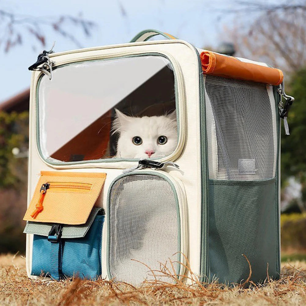 Transparent Window Pet Backpack - Ventilated Mesh Carrier for Cats and Small Dogs