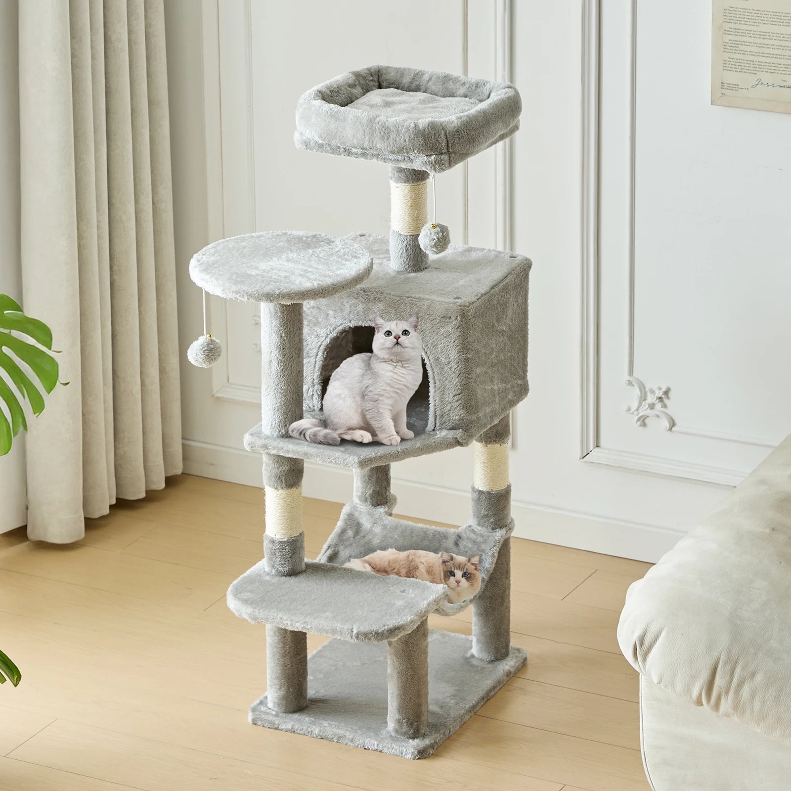 44 inch Multi-Level Cat Tree Tower with Natural Sisal Scratching Posts
