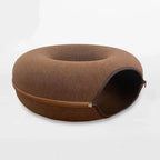 Donut Cat Bed with Interactive Tunnel - Felt Play and Sleep Hideaway