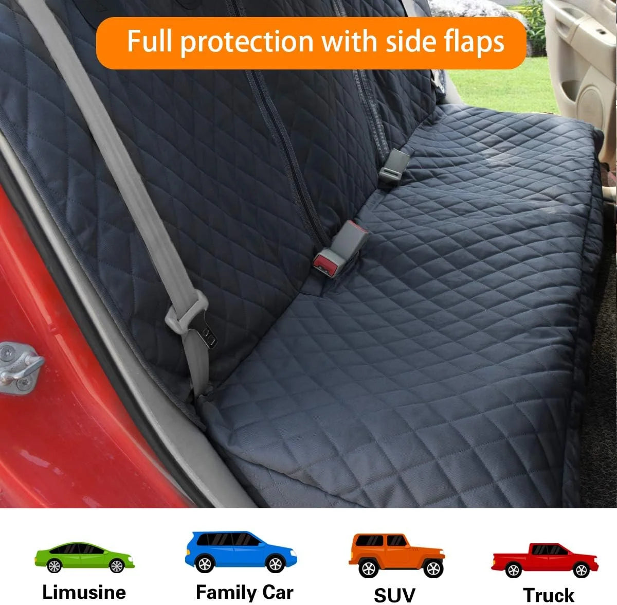 Dog Back Seat Cover Waterproof - Non-Slip Bench Protector for Cars