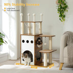 Modern Wooden Cat Tree with Capsule Nest and 2-Floor Condo