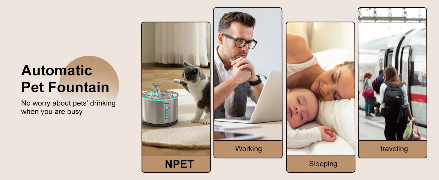 Stainless Steel Cat Water Fountain - 1.5L with LED Window and Dishwasher Safe Design