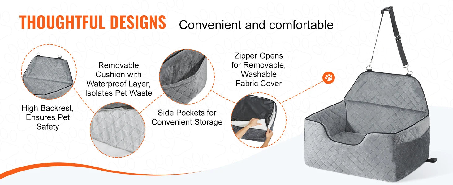 Dog Car Booster Seat - Sofa-Style Travel Bed for Medium to Large Dogs up to 55 lbs