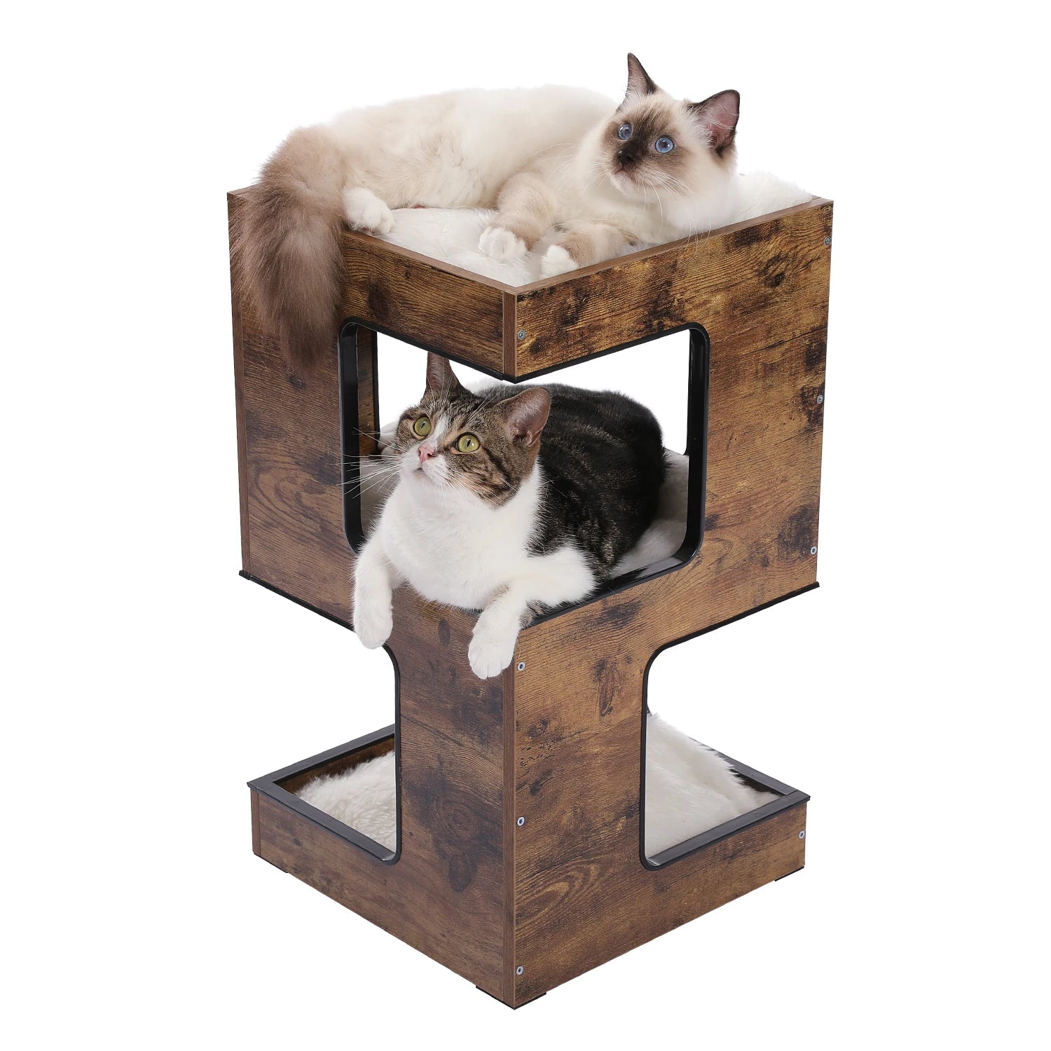Modern 3-Level Cat Tree with Scratching Pads and Removable Cushion