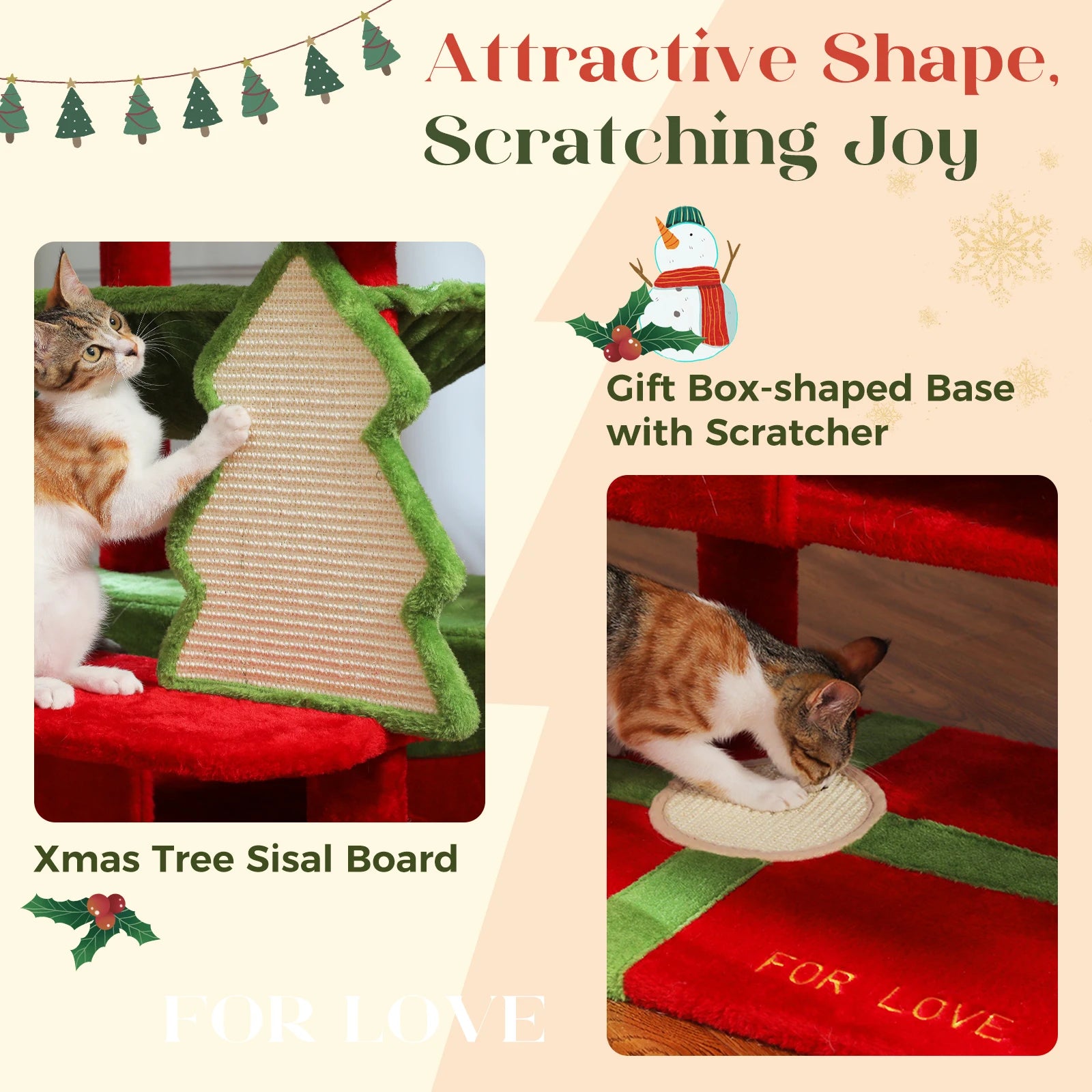 72 inch Christmas Cat Tree Tower - Large Multi-Level Condo with Sisal Posts